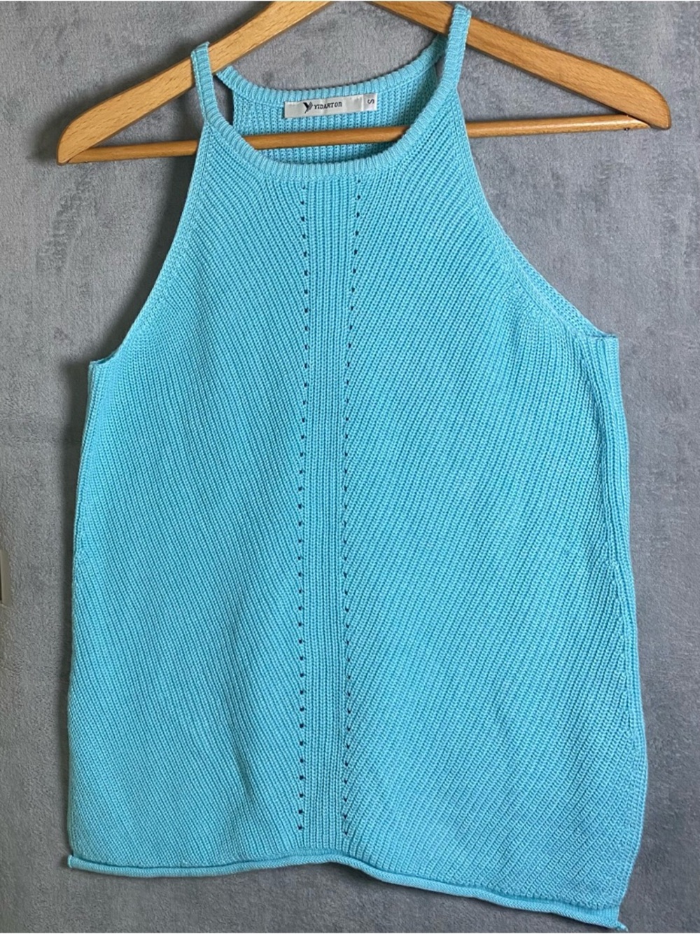Yidarton Light Blue Knit Halter Tank Top Sleeveless‎ Pointelle Festival Small